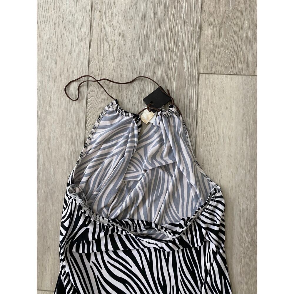 Vintage Y2K Zebra Print Shell Detail Halter Top Size Large - Picture 3 of 6